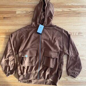 Nike Sportswear women's oversized full zip french terry hoodie Brown BNWT Small